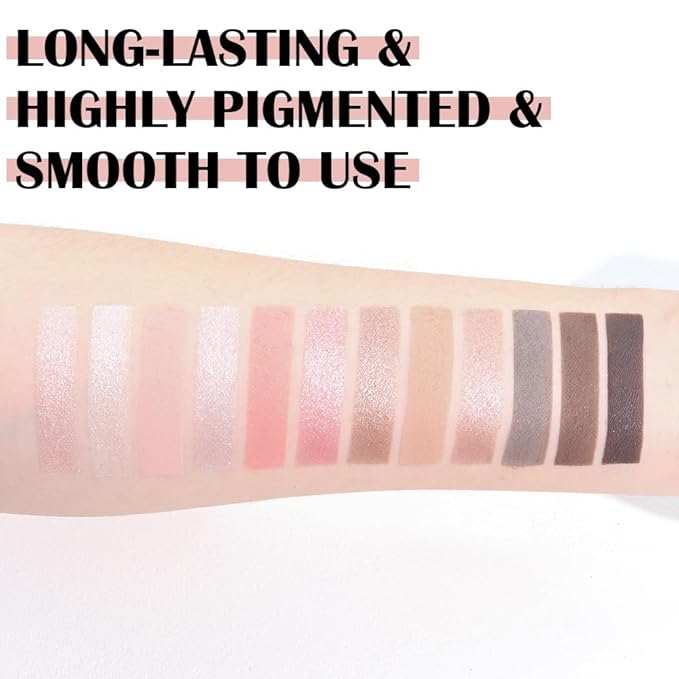 12 Colors Eyeshadow Palette – Soft Pink, Mauve & Neutral Tones with Matte, Shimmer & Glitter Finishes – Blendable Long-Lasting Waterproof Eye Makeup Palette – Romantic Lavender & Champagne Glow 02#