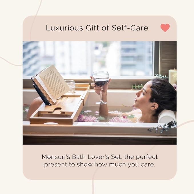 Luxurious Bath Gift Set for Women: Bamboo Bathtub Tray Caddy, Bath Spa Pillow, Bath Bombs & Bath Salts - Ultimate Spa Day Gifts for Women, Relaxation Gift Basket for Moms & Self Care