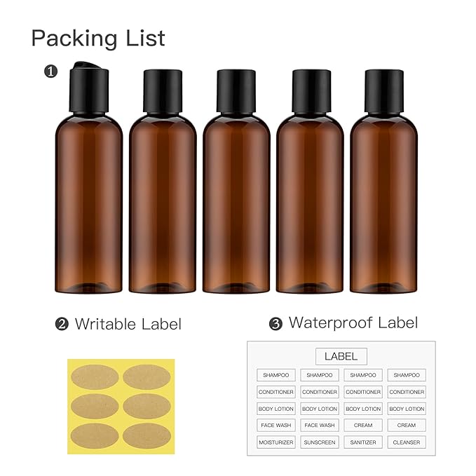Travel Bottles for Toiletries 3.4 oz - Travel Size Containers for Shampoo Plastic - Small Empty Lotion Squeeze Bottle for Liquid TSA Approved - Leak Proof Mini Conditioner Refillable Amber 100ml