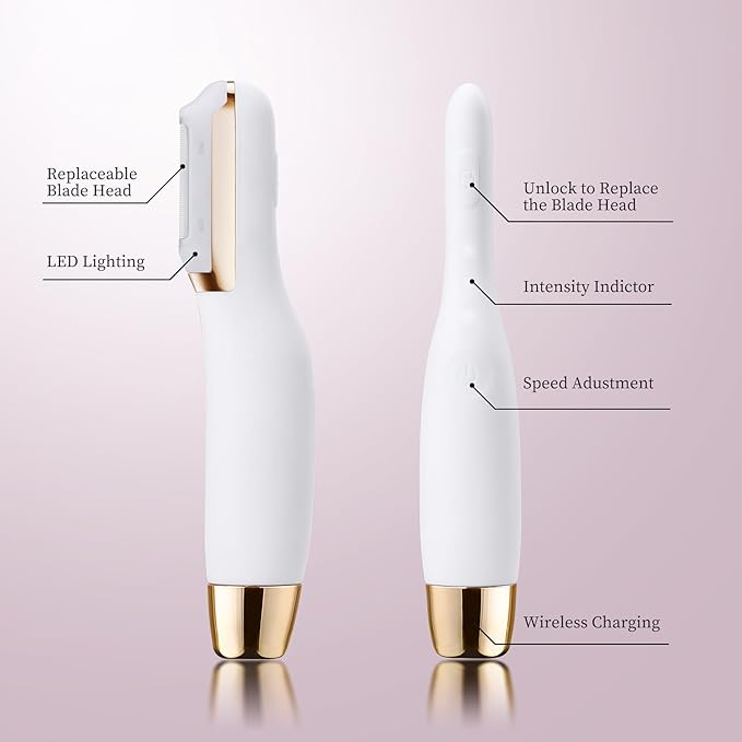 Sonic Dermaplane Razor for Women Face, Dermaplaning Tool for Face, Facial Hair Removal for Women, Sonic Edge Technology, Peach Fuzz with 16 Replaceable Blades(White)