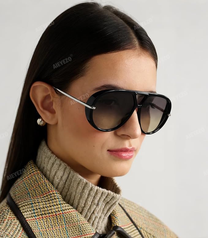 AIEYEZO Oversized Aviator Sunglasses Women Men Fashion Retro Big Frame Sun Glasses Designer Ladies Shades
