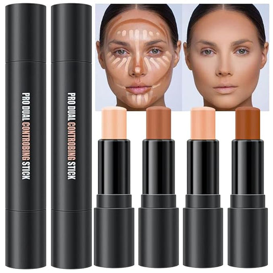 evpct 4 Colors Contour Stick Makeup Set Concealer Stick Cream Contouring Palette Makeup Kit for Beginners Nose Bronzer Sticks Liquid Contour Face Highlighter Makeup 02+03