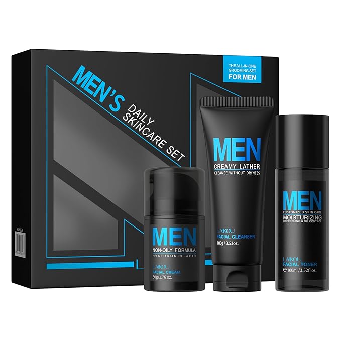 Men's Skin Care Set, Gifts for Men, Skincare Gift Set, Men Skincare with Facial Cream, Facial Cleanser, Facial Toner Father's Day Christmas Birthday Valentines for Him Dad Son Husband Boyfriend