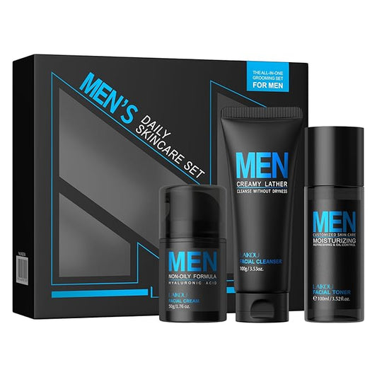 Men's Skin Care Set, Gifts for Men, Skincare Gift Set, Men Skincare with Facial Cream, Facial Cleanser, Facial Toner Father's Day Christmas Birthday Valentines for Him Dad Son Husband Boyfriend
