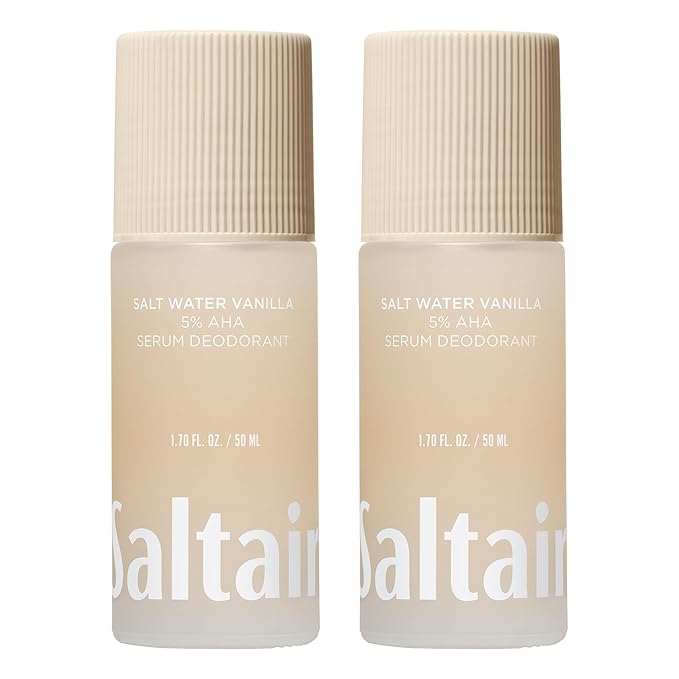 Saltair Serum Deodorant Salt Water Vanilla 2 Pack. 5% AHA Formula. Lactic Acid and Mandelic Acid Deodorant. Aluminum Free Odor Control for Women and Men. Travel Essentials, 2x 1.7oz Roll On
