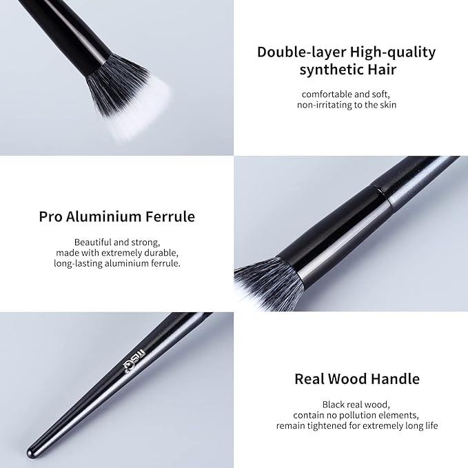 MSQ Stipple Blush Brushes, 2PCS Duo Fiber Stippling Brush Flat Top Double Stipple Makeup Brush, Great for Blending, Highlight, Blush,Contour, Cream, Foundation,Smooth & Natural (Black Stipple)