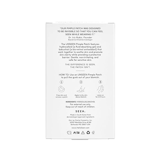 SEEN UNSEEN Pimple Patch - Hydrocolloid and Bakuchiol Formulated Spot Treatment for Face and Skin- Dermatologist Developed- Safe for Sensitive & Acne Prone Skin