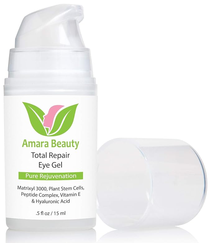 Amara Beauty Eye Cream Gel for Dark Circles and Puffiness with Peptides & Hyaluronic Acid, 0.5 fl. oz. (Pack of 2)