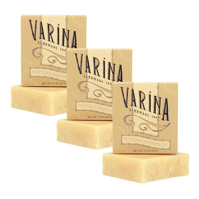 Organic Rosemary Peppermint Bar Soap - Gentle Cleansing for Sensitive Skin, Herbal and Mint - 3 Pack