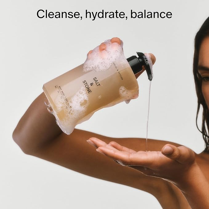 Salt & Stone Body Wash with Antioxidants for Deep Moisture | For Women & Men, Sulfate, Paraben, & Dye Free, Leaving Skin Soft and Hydrated | Bergamot & Hinoki 32 fl oz