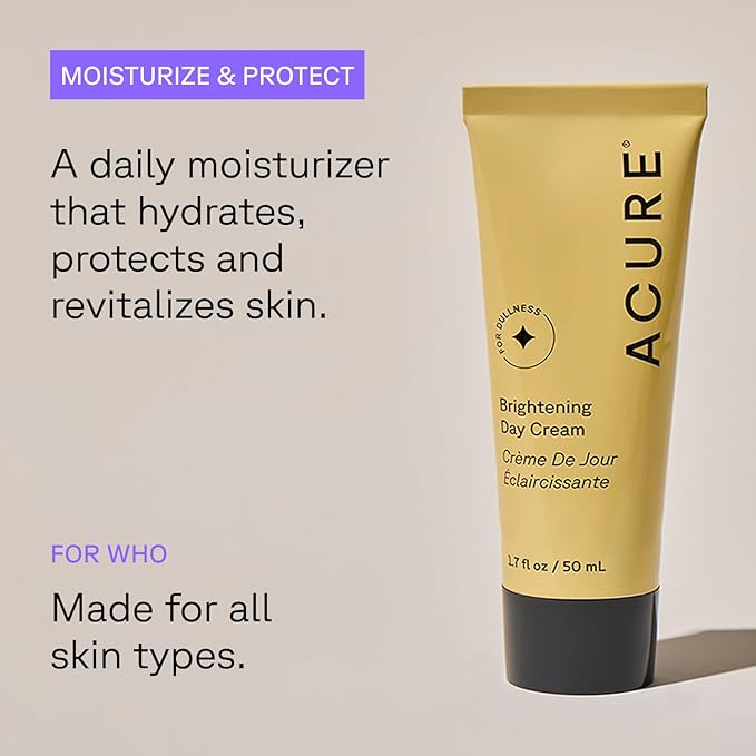 Acure Brightening Day & Night Cream Set - Daily Cica Cream & Night Face Cream for Women & Men with Argan Oil, Hydrate, Refresh, Tone & Brighten Skin, Cruelty Free, Vegan - 1.7 fl oz (2 Pack)