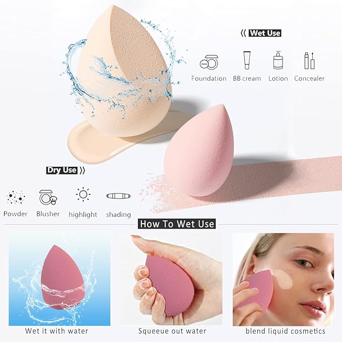 Makeup Sponges Set - Beauty sponges Blending Blenders with 1 Holder and Egg Case, Flawless for Cream, Powder and Liquid (Pink,7Pcs+1Holder+ case)