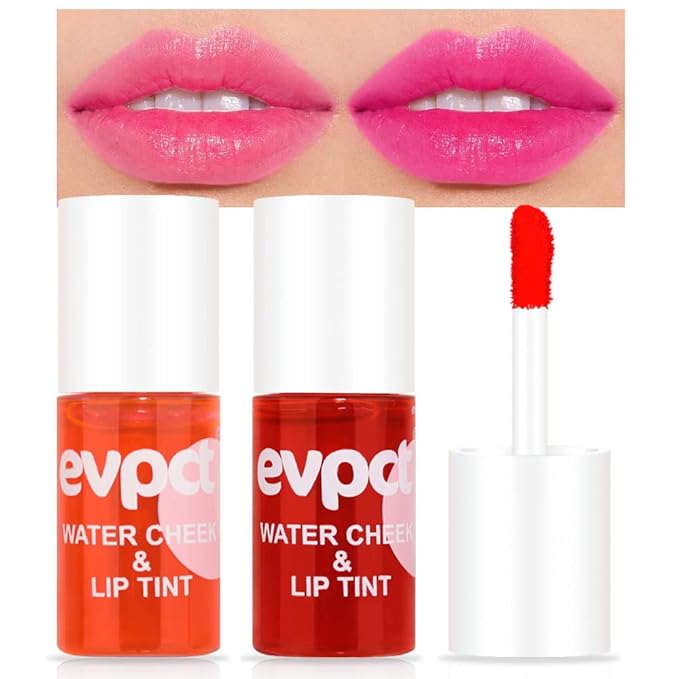 evpct 2Pcs Apple Strawberry Korean Water Pink Red Lip Tint Lip Inks Stain Set for Lips Cheeks Long Wear tintas de labios tinte para labios tinta de labios de larga duracion duración