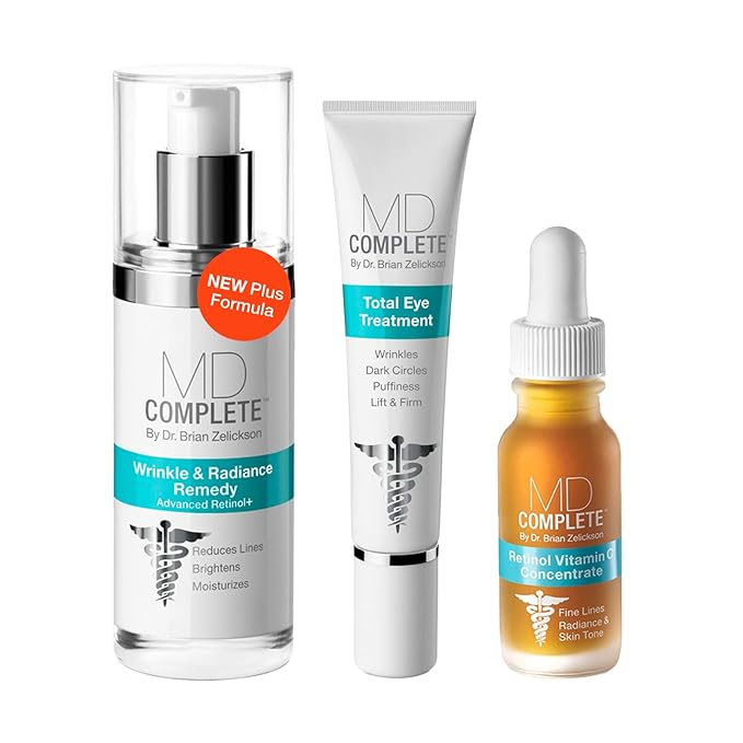 MD Complete Wrinkle Radiance Trio by Dr. Brian Zelickson - Professional Dermatologist Skincare with Retinol, Vitamin C, Peptides and Hyaluronic Acid