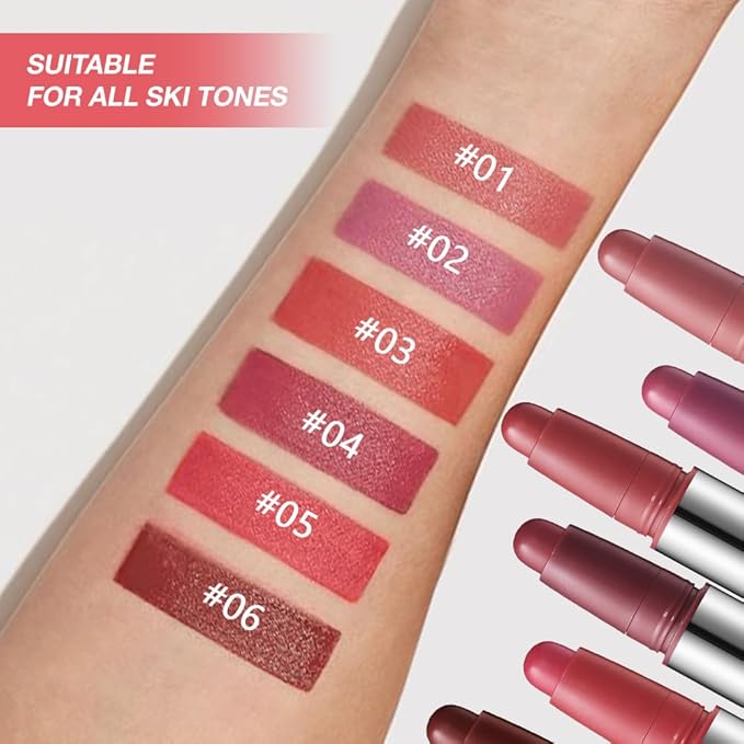 6Pcs Matte Lipstick Crayon Set for Women, Long Lasting Waterproof Velvet Lip Liner Pencil, High Pigment Creamy Lipstick, Longwear Non-Drying Lip Makeup Cruelty-free 24 Hours,01#+02#+03#+04#+05#06#