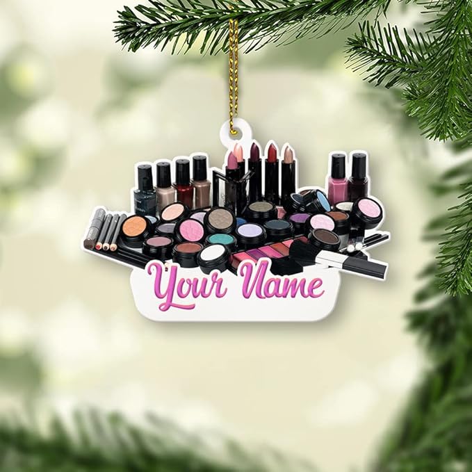 Personalized Name Lipstick Shape Flat Ornament for Girl Makeup Artist - Christmas Ornament Makeup Stylist 2