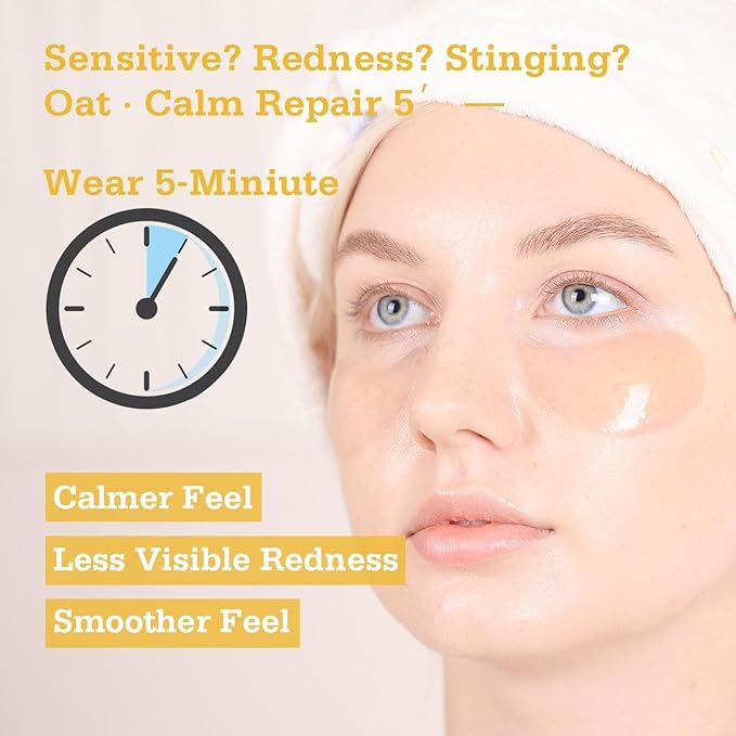 Oat Calm Repair 5′ Hydrogel Under-Eye Patches, 28 Pairs — 5-Minute Soothing for Sensitive Skin, Deep Hydration & Barrier Support — Ophthalmologist Tested