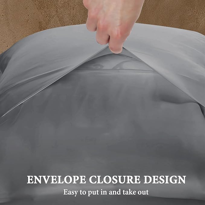 BHZ Satin Goose Down Feather Pillows King Size Set of 2 with Satin Pillowcase for Hair and Skin, Cooling Pillow Cases Similar to Silk Pillow Cases, Christmas Decorative Gifts for Women, Mom Men, Grey