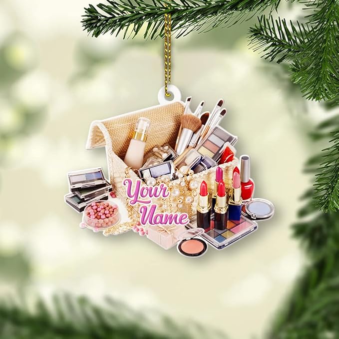 Personalized Name Makeup Box Shape Flat Ornament Makeup Ornament Girl Makeup Artist Christmas Ornament Makeup Stylist Ornament 3