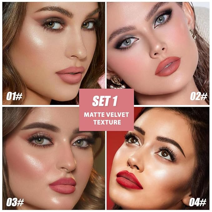 BINGBRUSH 4PCS 2in1 Matte Lip Liner and Lipstick Combo, Lipstick for Women, Longwear Waterproof Lip Liner Pencil, Matte lipstick Smudge Proof,Women's Long Lasting Lip Makeup (Set1 01#+02#+03#+04#)