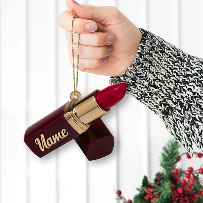 Personalized Name Lipstick Shape Flat Ornament for Girl Makeup Artist - Christmas Ornament Makeup Stylist 1