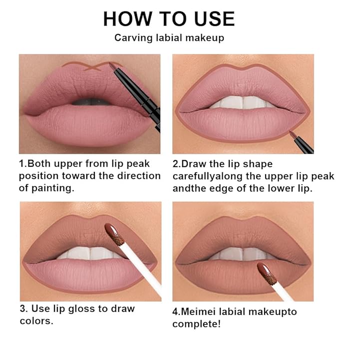 3Pcs 2 in 1 Pale Neutral True Nude Matte Lip Liner and Liquid Lipstick Stain Makeup Set for women, Long Lasting Smudge Proof Lip Tint Matte Finish Lip Gloss for All-Day Color Hold, Set30