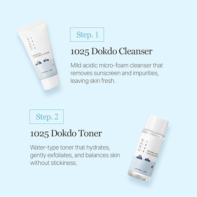 ROUND LAB 1025 Dokdo Hydrating Mini Size Kit (Cleanser, Toner, Serum, Cream) | Deep Hydration for Dry Skin | Gentle, Lightweight Routine for Daily Moisture & Soothing Care