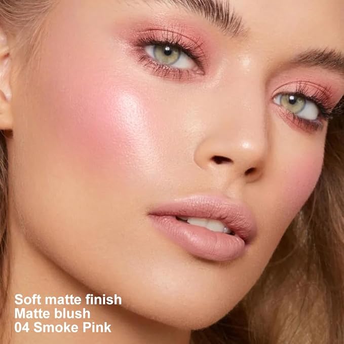Dusty Rose Pink Matte Powder Blush Palette Cheeks Face Makeup, Achieves an Elegant, Natural Finish, Lightweight, Smooth, and Long-Lasting without Smudging, Suitable for All Skin Tones
