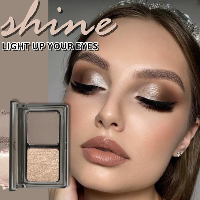 Golden Brown Taupe Two Color Matte Shimmer Glitter Eyeshadow Palette,Eye Shadow Powder Professional Long-Lasting Waterproof Makeup Palette,Easy-To-Apply and Compact for Travel,Vegan & Cruelty-Free