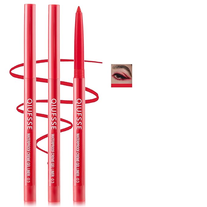 3-Piece Red Eyeliner Pencil Set - Waterproof, Retractable, Easy to Use Eyeliner Pens for Women - Dark Red