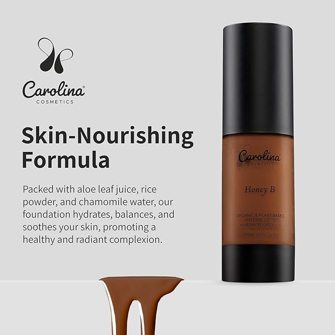 Foundation in Honey B Shade Plant-Based - Hydrating, Pore-Minimizing & Buildable Coverage - Vegan, Non-GMO, Paraben-Free - 1oz