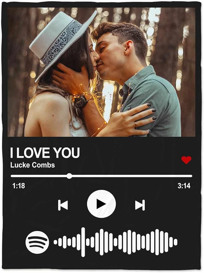 Personalized Spotify Code Music Blanket Custom Blanket with Picture Text Customized Blankets Thows Photo Blankets Customize Gifts for Mom Dad Couple Girlfriend Boyfriend Wife Husband
