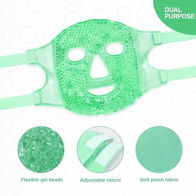 Face Eye Masks for Dark Circles and Puffiness, Migraines, Headache, Stress, Redness, Acne, Cooling Face Masks for Women Man, Hot Cold Use Ice Face Mask. (Green)