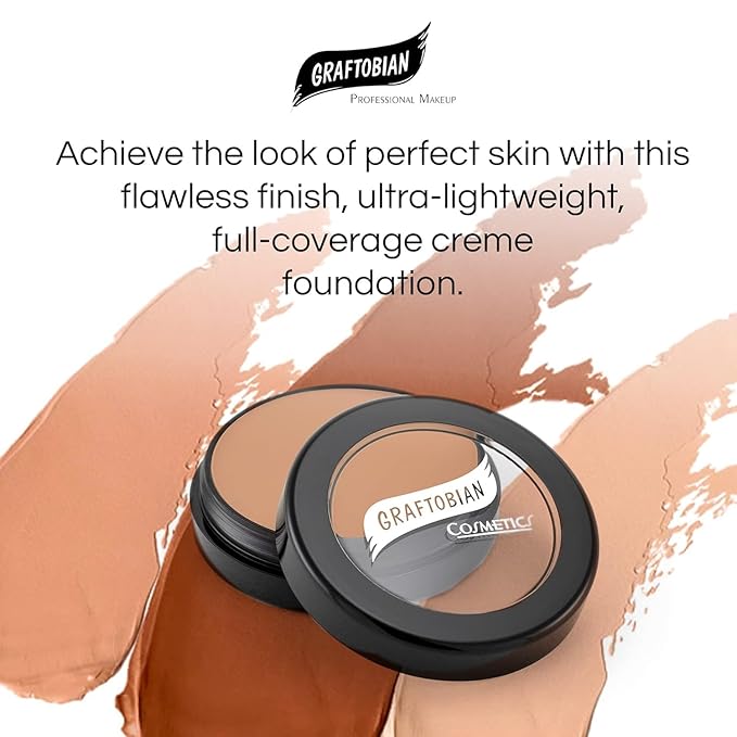 Graftobian HD Glamour Crème Foundation 1/2oz, Weightless Full Coverage Makeup, 65 Inclusive Shades, For All Skin Types, Natural or Full-Glam Looks, For Professionals and Beginners (Desert Sunrise)