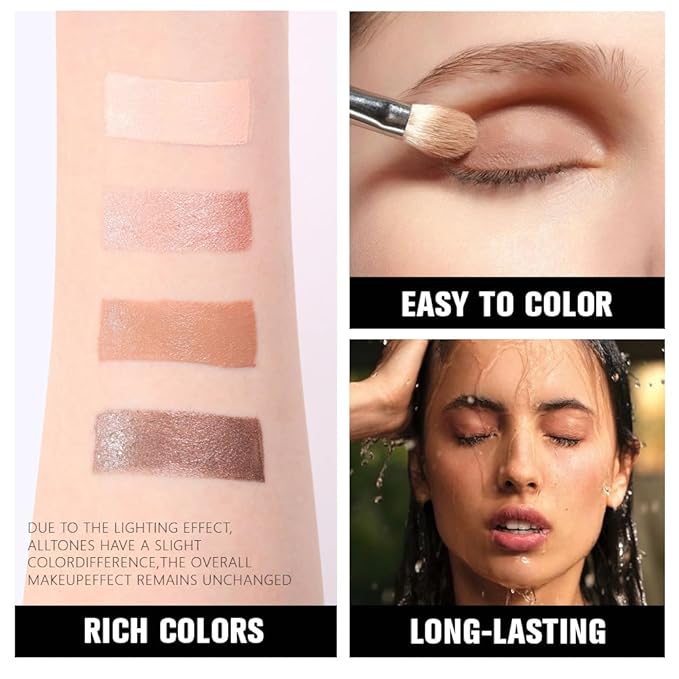 evpct Cream Eye Shadow Palette Makeup for Older Women, Beige Nude Antique Rose Cocoa Brown Taupe Mauve Metallic Shimmer Glitter Matte Eyeshadow Quad Palette Creme Eye Brightener Makeup, Smudge Proof