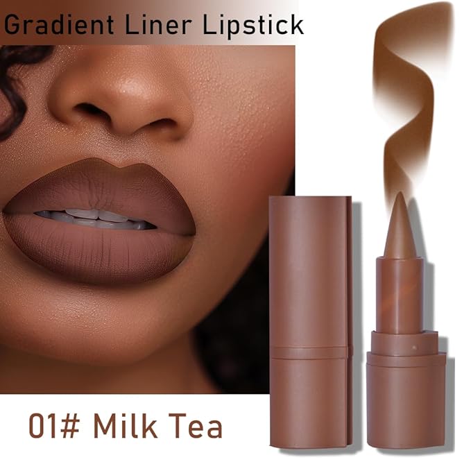 2Pcs 2-in-1 Gradient Lip Liner and Lipstick Lip Combo Set - Achieve Flawless Contour and Gradual Ombre Effect with Easy-to-Use Crayon Form and Cone Tip (2Pcs 01# Milk Tea)
