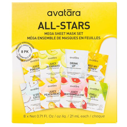 Avatara All-Stars 8-Pack Facial Sheet Mask Variety Pack | Clean K-Beauty Set for Dry, Sensitive, Uneven Skin | Gentle Moisture | Fragrance-Free, Paraben-Free & Cruelty-Free Korean Masks