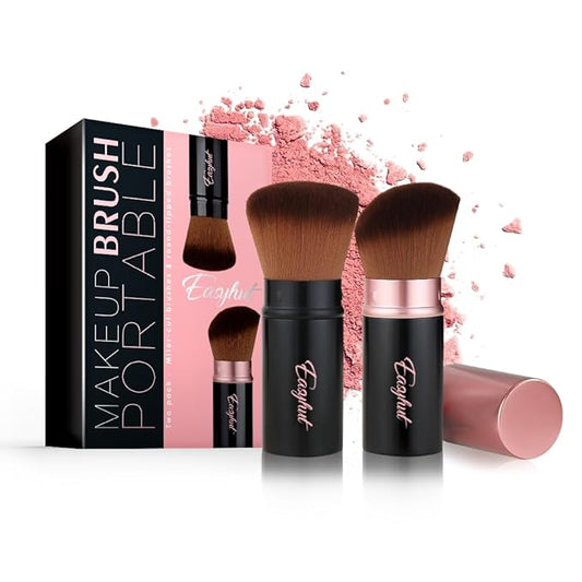 Retractable Kabuki Makeup Brushes 2 Pcs Blush Brushes Set Portable Powder Brushes with Flat and Angled Top for Liquid Cream Cosmetics Travel