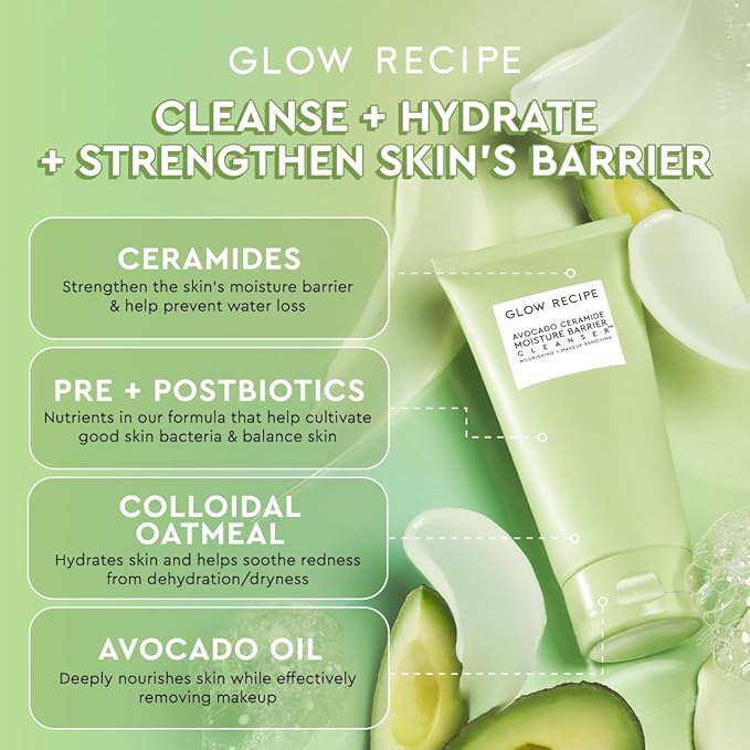 Glow Recipe Full-Size Routine Kit - Avocado Cleanser (150ml) + Watermelon BHA+PHA Toner (150ml) + Pink Juice Moisturizer (50ml) + Niacinimide Hue Drops (40ml)