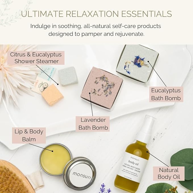 Self Care Package Spa Kit: Natural Bath Accessories and Skincare Products Spa Basket for Women Gift.