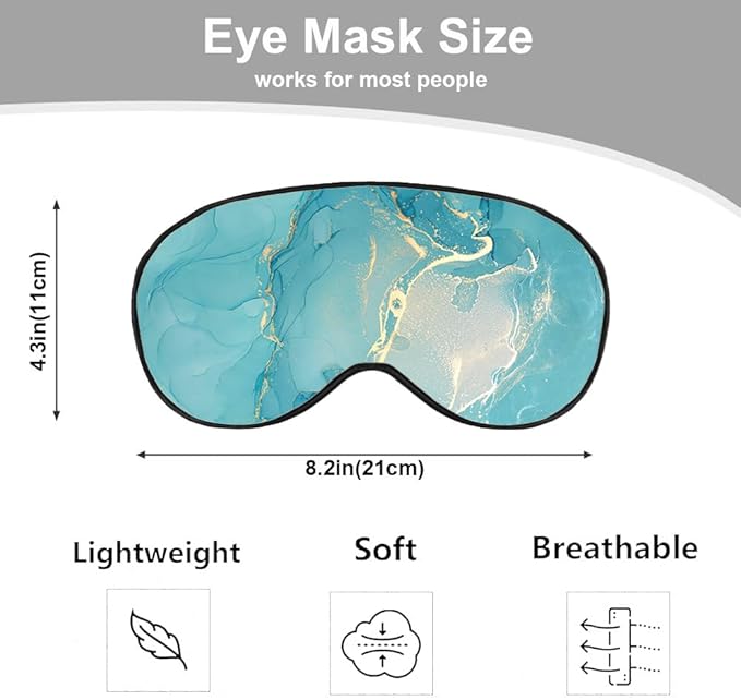 Marble Silk Eye Mask Sleep Mask Alcohol Ink Abstract Blue Golden Glitter Eye Mask with Adjustable Strap Lightweight for Women Work Travel Night Sleep