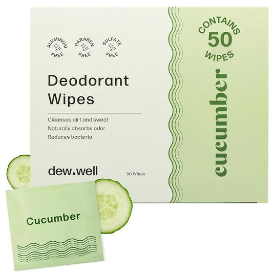 Refresh Deodorant Wipes - 50 Individually Wrapped Wet Wipes for Body, Face, and Armpits - Travel Size Toiletries for Men and Women - Aluminum, Paraben, and Sulfate Free (Cucumber Scent)
