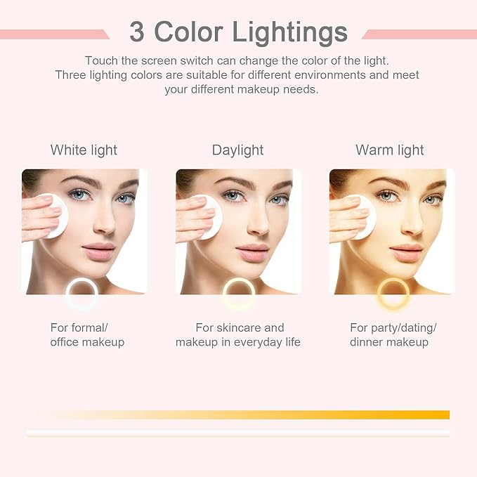 deweisn Folding Travel Mirror Lighted Makeup Mirror with 72 LEDs 3 Colors Light Modes, USB Rechargable, Portable, Ultra Thin, CompactVanity Mirror with Touch Screen Dimming for Cosmetic (Pink)