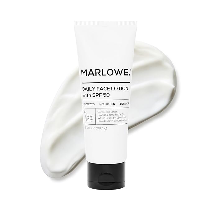 MARLOWE. No. 128 Men's Facial Lotion with Sunscreen SPF 50, 3.4 oz, Oil-Free, Lightweight Daily Face Moisturizer for Men, Includes Natural Extracts to Hydrate, Nourish & Soothe