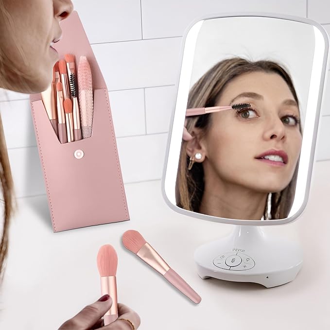 24 Sets Travel Makeup Brush Set Bridesmaid Gift Face Make Up Brushes Angled Blush Brush Foundation Brush with Travel Makeup Bag for Wedding Bridal Gift (Pink)