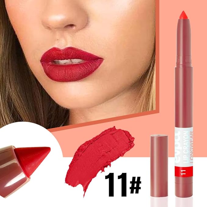evpct 3Pcs Dark Ruby Deep Apple Red Matte Lipstick and Lip Crayon Stick Liner Pencil Set Sharpener Waterproof Long Lasting 24 Hour Lipstick Lip Liner Crayon labiales mate 24 horas originales 8&9&11