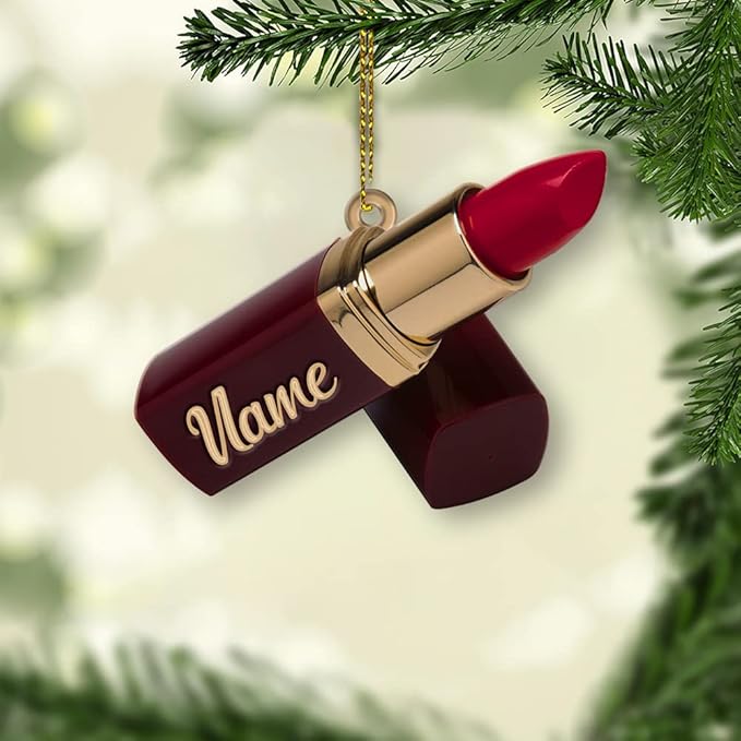 Personalized Name Lipstick Shape Flat Ornament for Girl Makeup Artist - Christmas Ornament Makeup Stylist 1