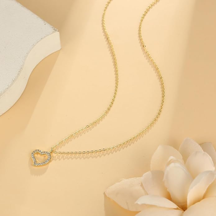 Dainty Gold Heart Necklace for Women - 14K Gold/Silver Plated Cute Heart Handmade Disc Circle Bee Choker Adjustable Necklace for Women Trendy Jewelry