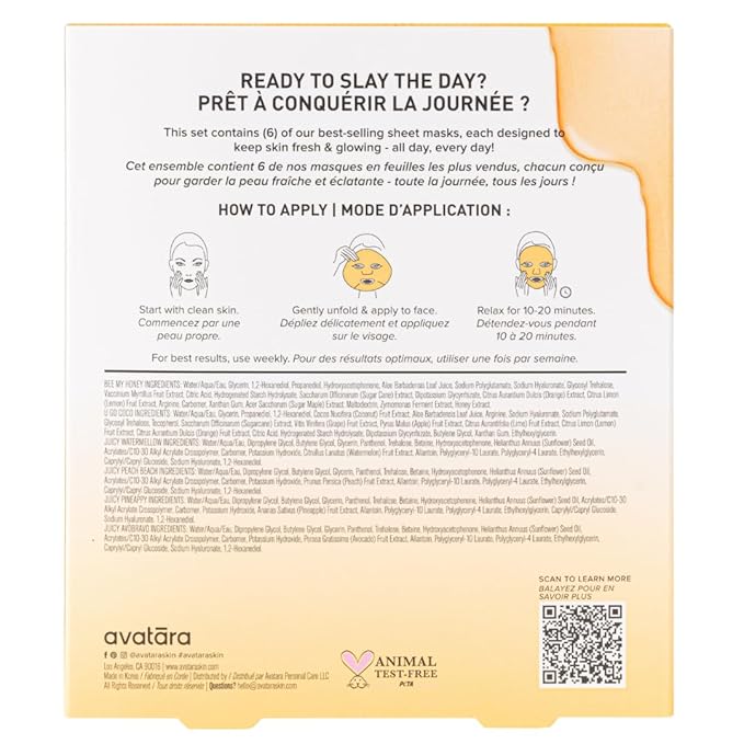 Avatara Get Up & Slay 6-Pack Facial Sheet Mask Variety Pack | K-Beauty Skincare for Dry, Sensitive, Uneven Skin | Gentle Brightening | Fragrance-Free, Paraben-Free & Cruelty-Free Korean Masks