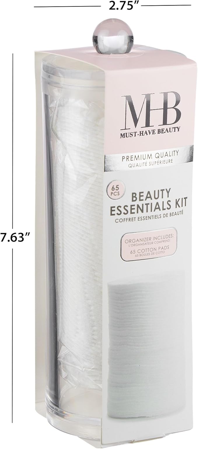 65pc Beauty Essentials Kit - Includes Cotton Pads/Cotton Rounds for Face w/Organizer - Beauty & Spa Skincare Accessories & Organizer Box